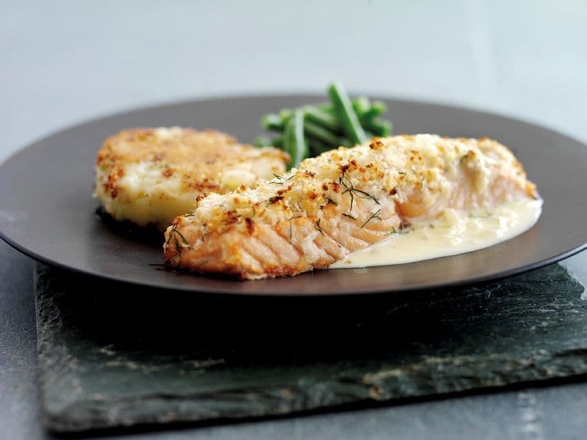 Baked salmon with a Parmigiano Reggiano and dill crust